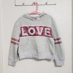 Love Pink Sequin Gray Hoodie Sweatshirt.